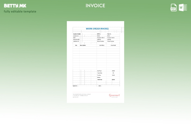 Шаблон за фактура за работна нарачка во ресторан во модерен стил